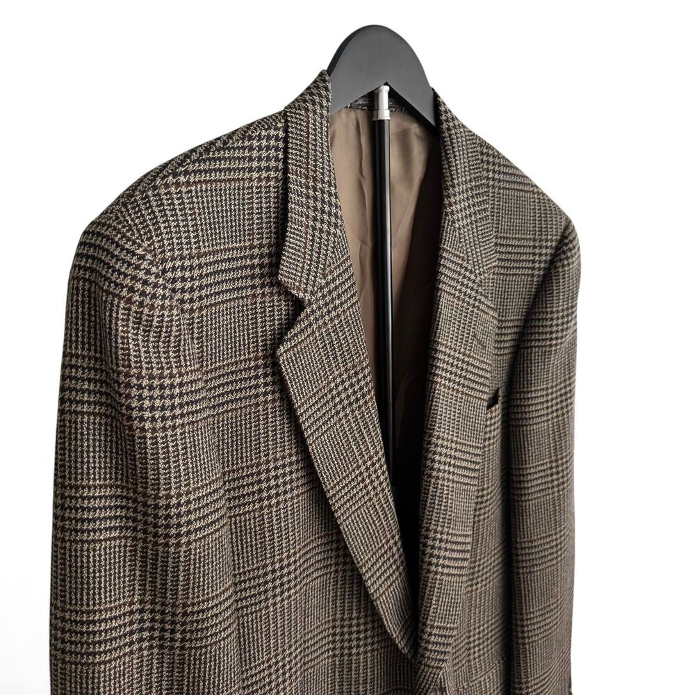 Corneliani Harry Rosen Blazer Men 38R/ 48IT Brown Glen Plaid Wool Cupro Italy - Picture 4 of 16